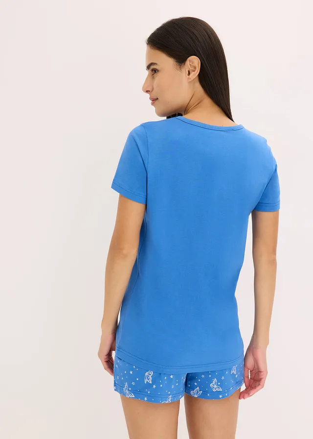 Pyjashort 100% coton, Couleur: bleu glacier/blanc imprimé