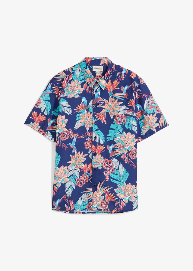 Chemise manches courtes en viscose • bleu nuit imprimé • Boutique bonprix