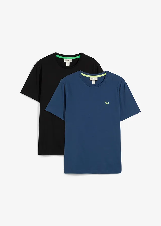 T-shirt van katoen (set van 2), Kleur: donkerblauw+zwart