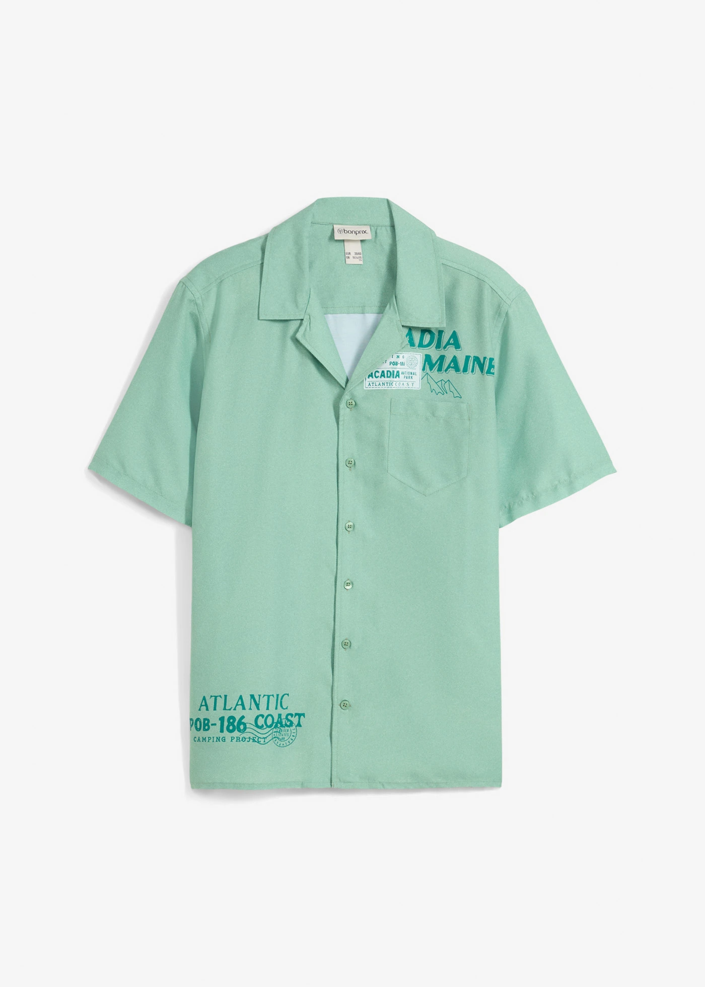 Košile z čisté bavlny, krátký rukáv • mátový melír s potiskem • bonprix obchod