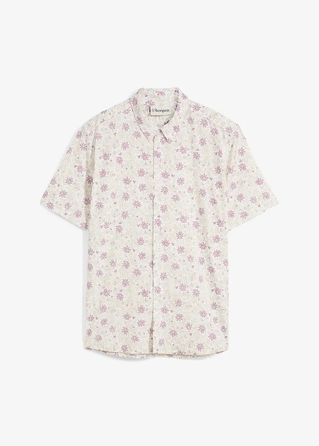 Gebloemd overhemd van katoen met korte mouwen • mat lavendel-wolwit gebloemd • bonprix online shop