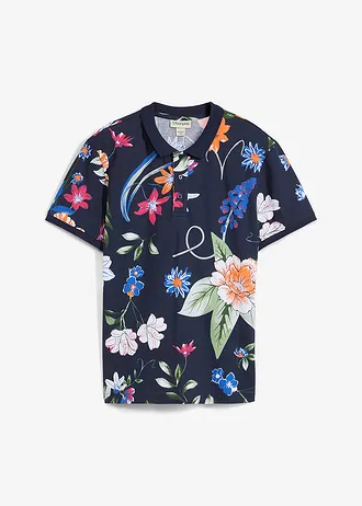 Polo 100% coton en maille piquée • bleu foncé floral • Boutique bonprix