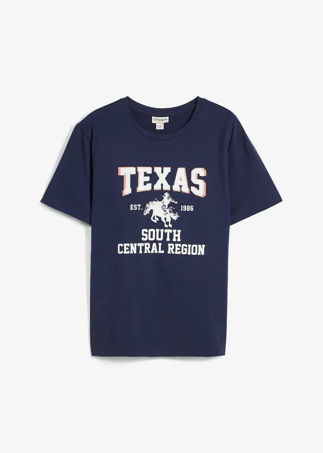 T-shirt 100% coton, Couleur: bleu foncé imprimé