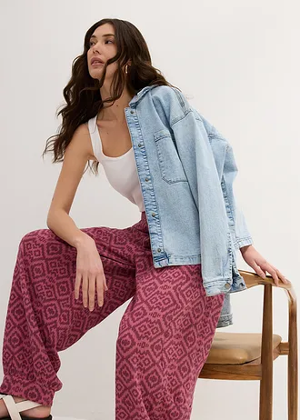 Pantaloni bufanți 100% din bumbac • mov-afină mat/mov sorbet cu imprimeu grafic • magazin bonprix