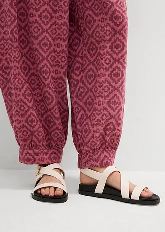 Pantalon sarouel 100% coton • prune mat/sorbet fruits rouges graphique • Boutique bonprix