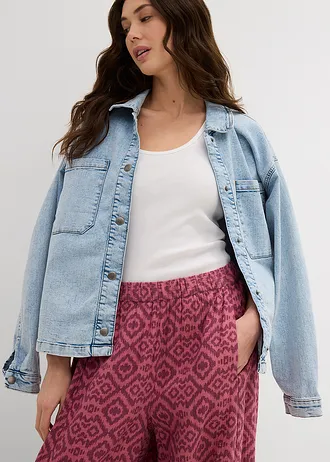 Pantalon sarouel 100% coton • prune mat/sorbet fruits rouges graphique • Boutique bonprix