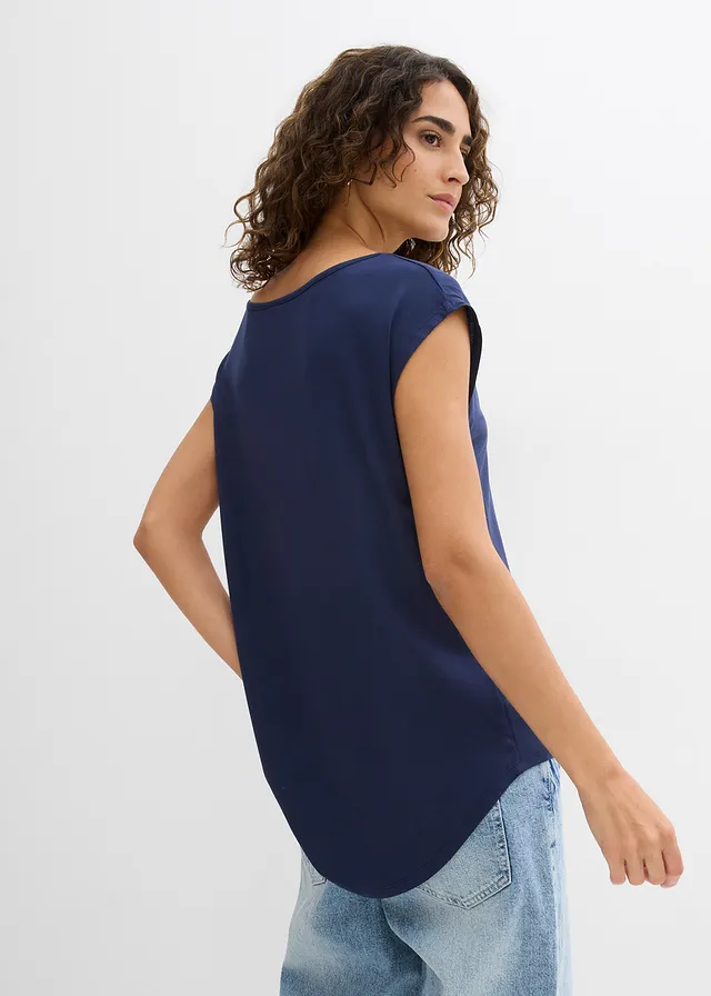 T-shirt fluide, plus long derrière • bleu foncé-rose cristal • product-page.page-title-suffix