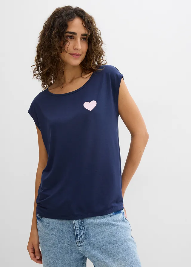 T-shirt fluide, plus long derrière • bleu foncé-rose cristal • product-page.page-title-suffix