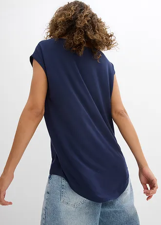 T-shirt fluide, plus long derrière • bleu foncé/rose cristal • Boutique bonprix