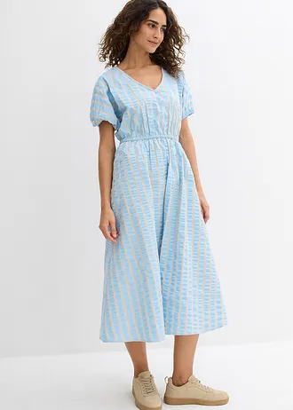 Robe 100% coton, Couleur: bleu clair/sable clair rayé