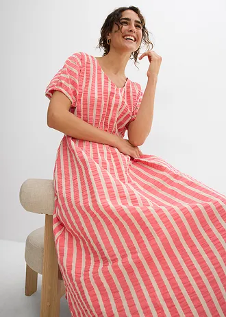 Rochie din bumbac 100% • pink deschis/bej nisipiu mat cu dungi • magazin bonprix