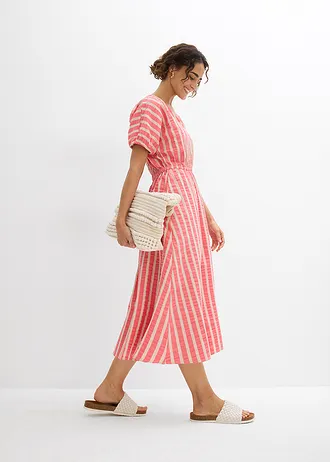 Robe 100% coton, Couleur: fuchsia clair/sable clair rayé