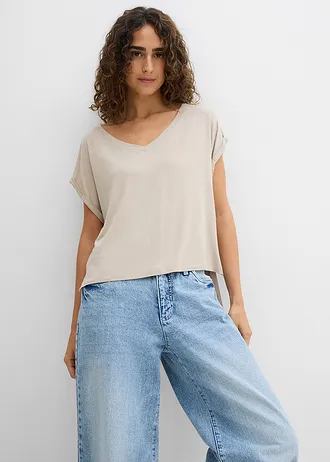 Oversized shirt van soepele viscosemix, Kleur: sand