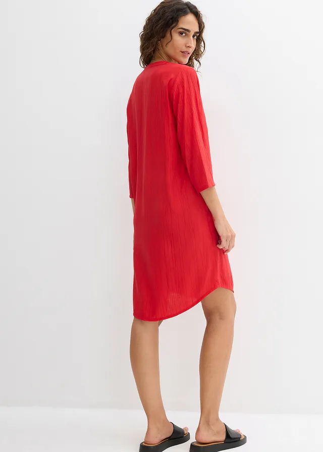 Robe-tunique texturée en viscose majoritaire, Couleur: fraise