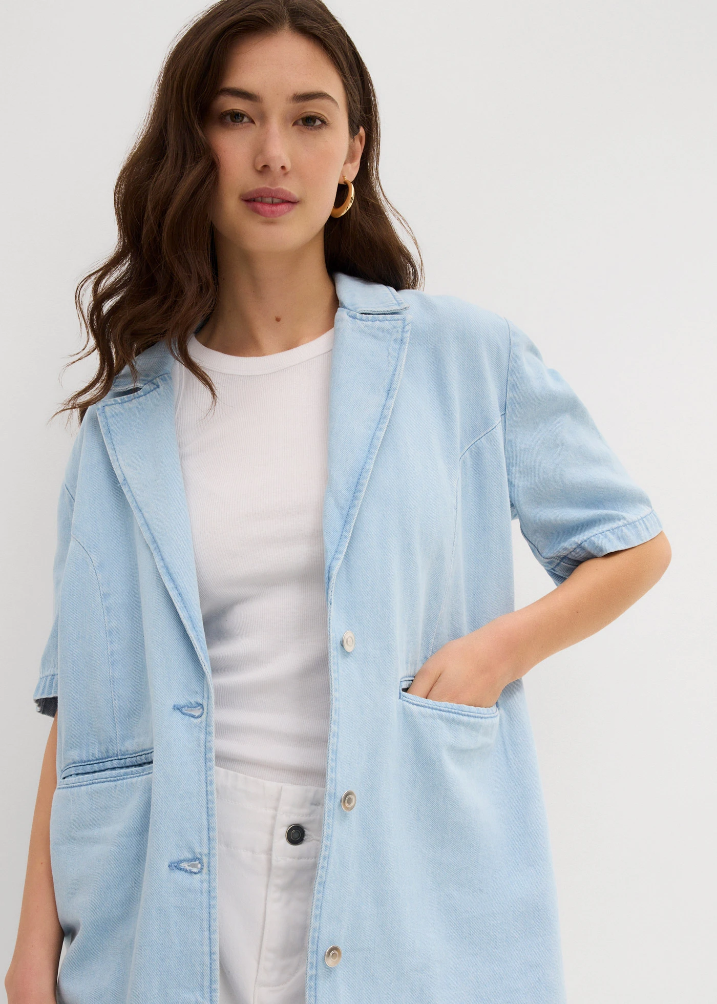 Lange spijkerjas • ijsblauw denim • bonprix online shop