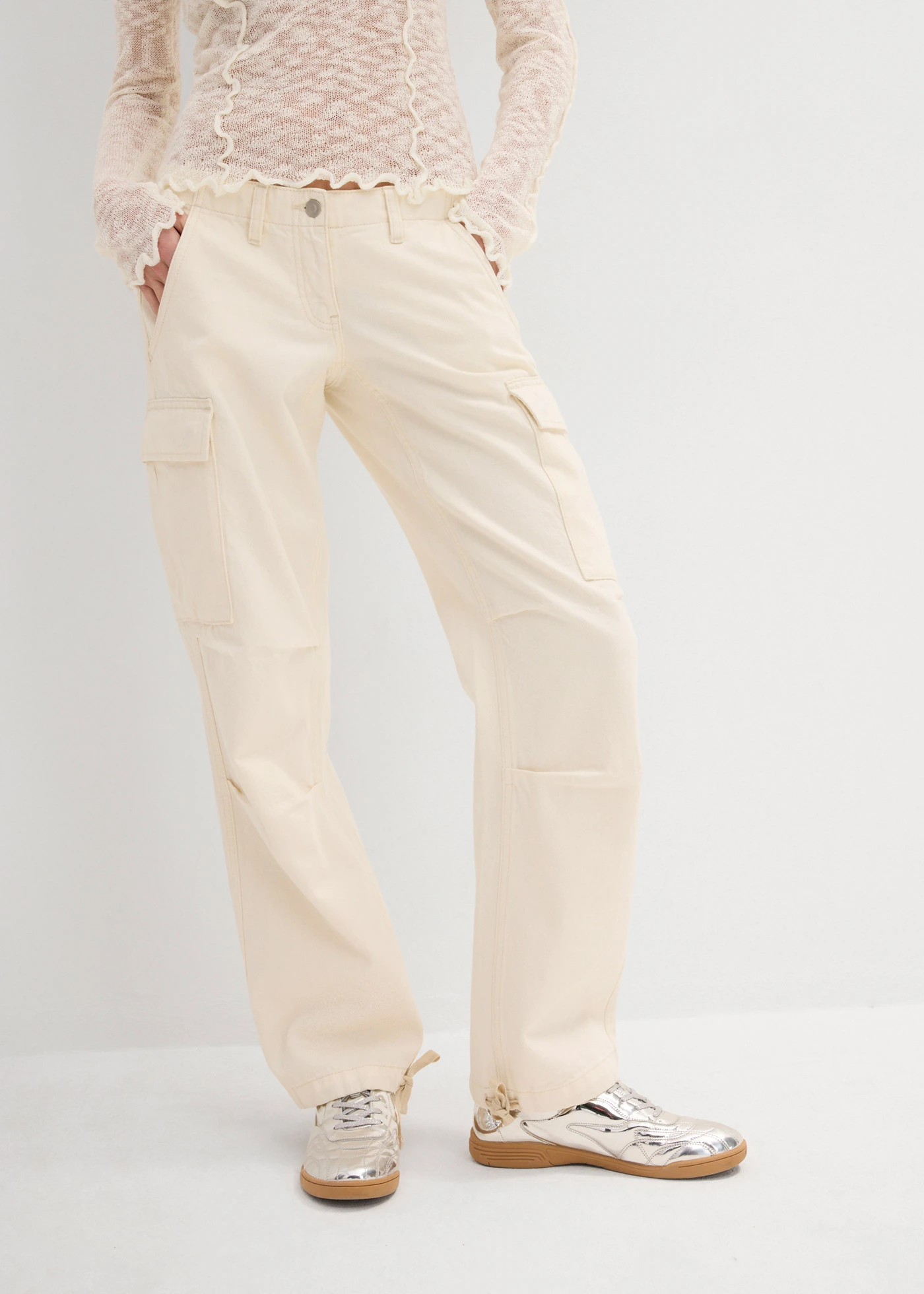 Pantaloni cargo din bumbac 100% • bej natur washed • magazin bonprix