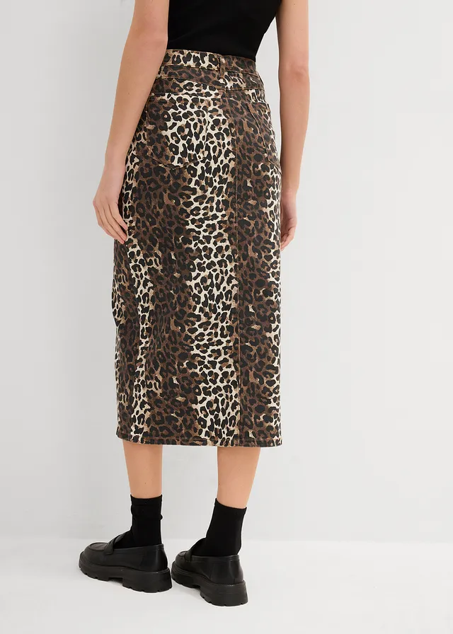 Katoenen spijkerrok met stretch, Kleur: luipaardprint