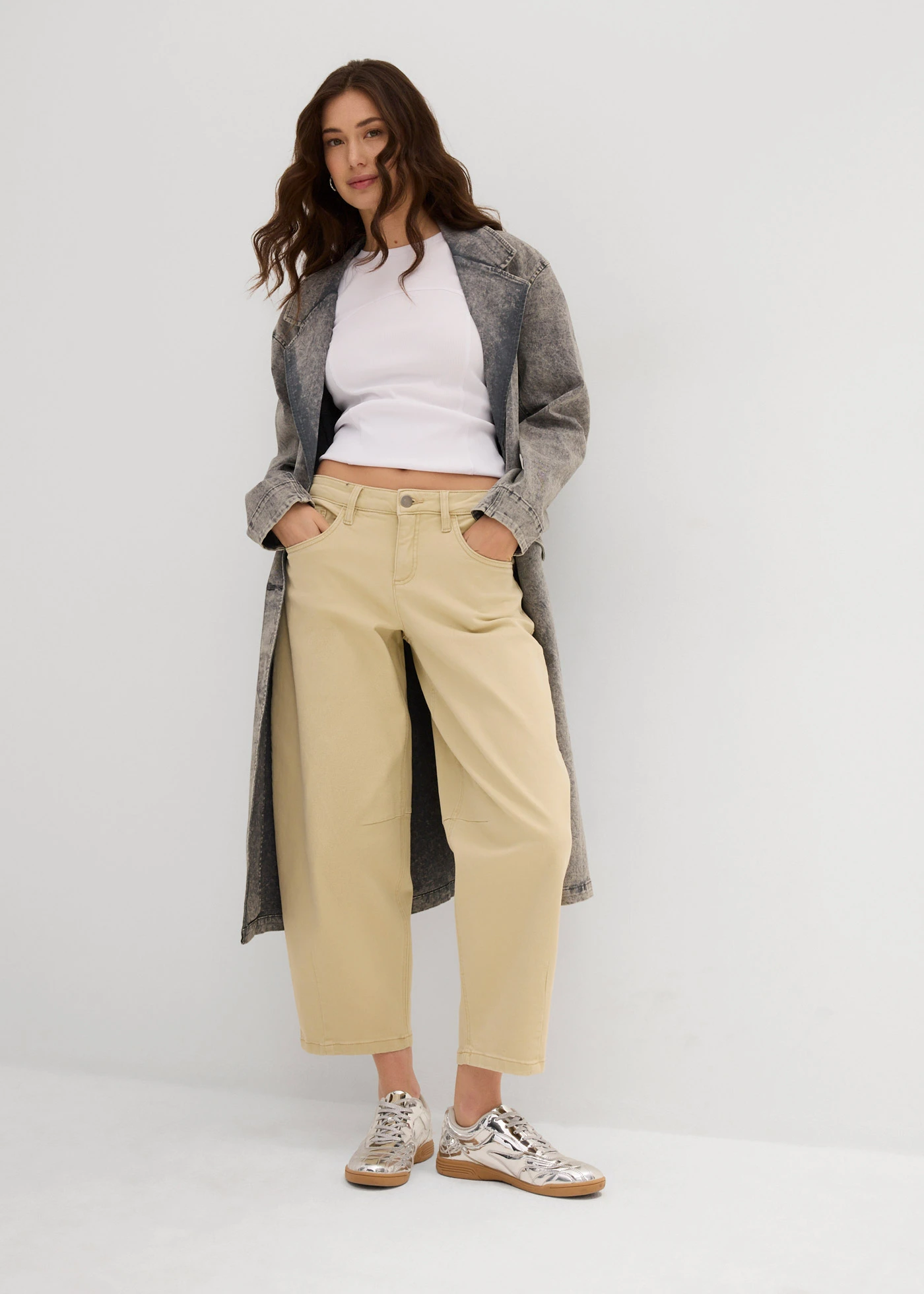 Twill broek van elastische katoenmix • groenbeige • bonprix online shop