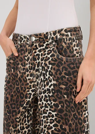 Pantalon en twill de coton extensible • naturel-noir-cognac foncé imprimé léopard • Boutique bonprix