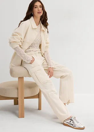 Pantaloni cargo din bumbac 100% • bej natur washed • magazin bonprix