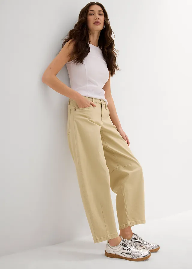 Twill broek van elastische katoenmix • groenbeige • product-page.page-title-suffix