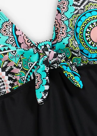 Koupací šaty s ozdobnou mašličkou • černo-bílá s grafickým vzorem • bonprix obchod