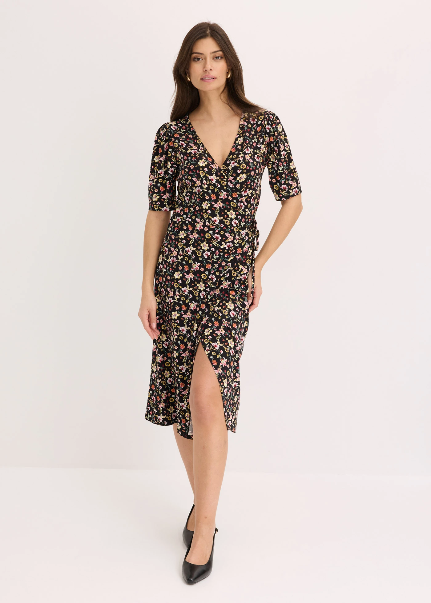 Gedessineerde jersey jurk • zwart gebloemd • bonprix online shop