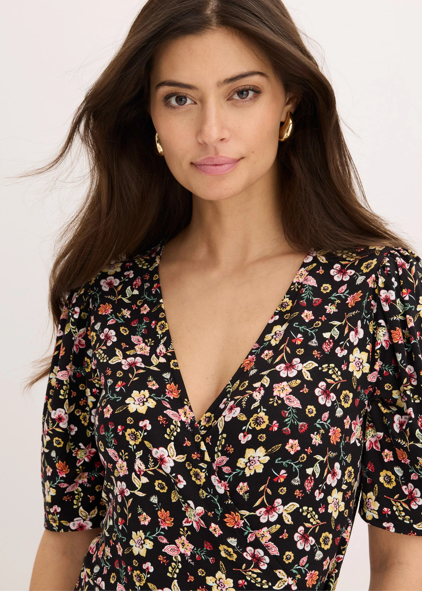 Gedessineerde jersey jurk • zwart gebloemd • bonprix online shop