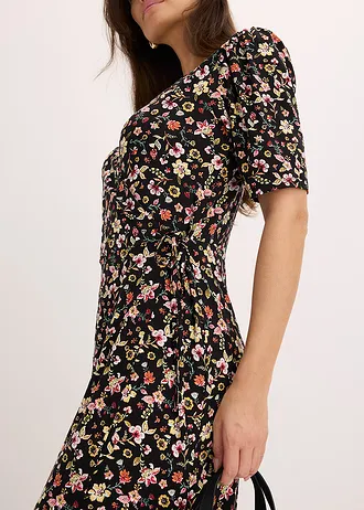 Gedessineerde jersey jurk • zwart gebloemd • bonprix online shop