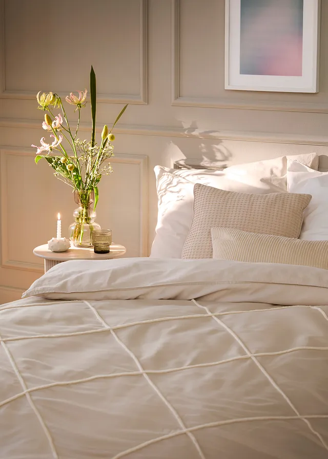 Couvre-lit avec carrés, Couleur: beige