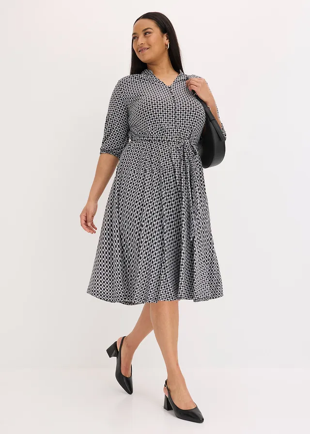 Robe en jersey avec ceinture à nouer (ens. 2 pces), Couleur: noir-blanc imprimé
