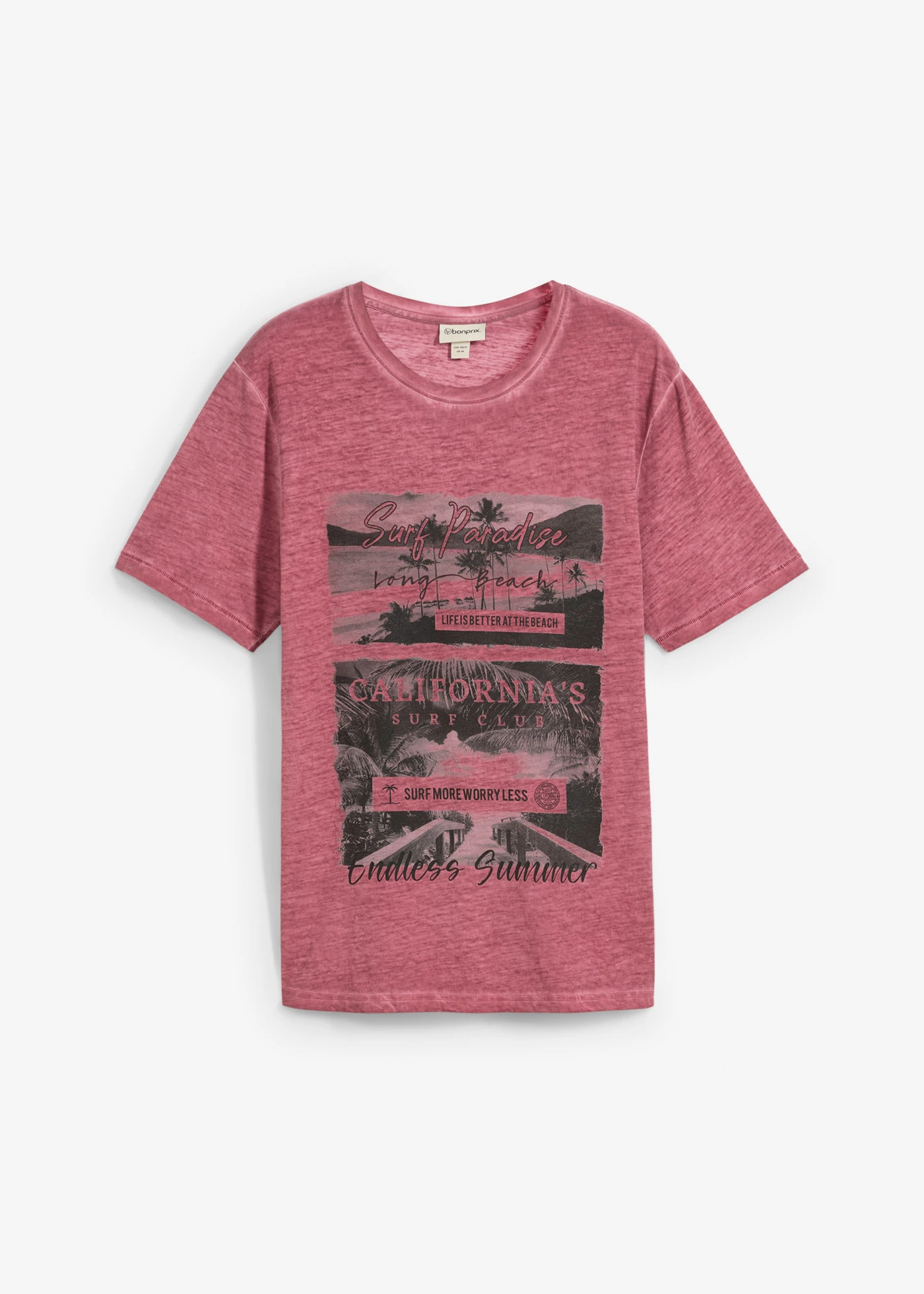 T-shirt aspect délavé en coton • vieux rose imprimé • Boutique bonprix
