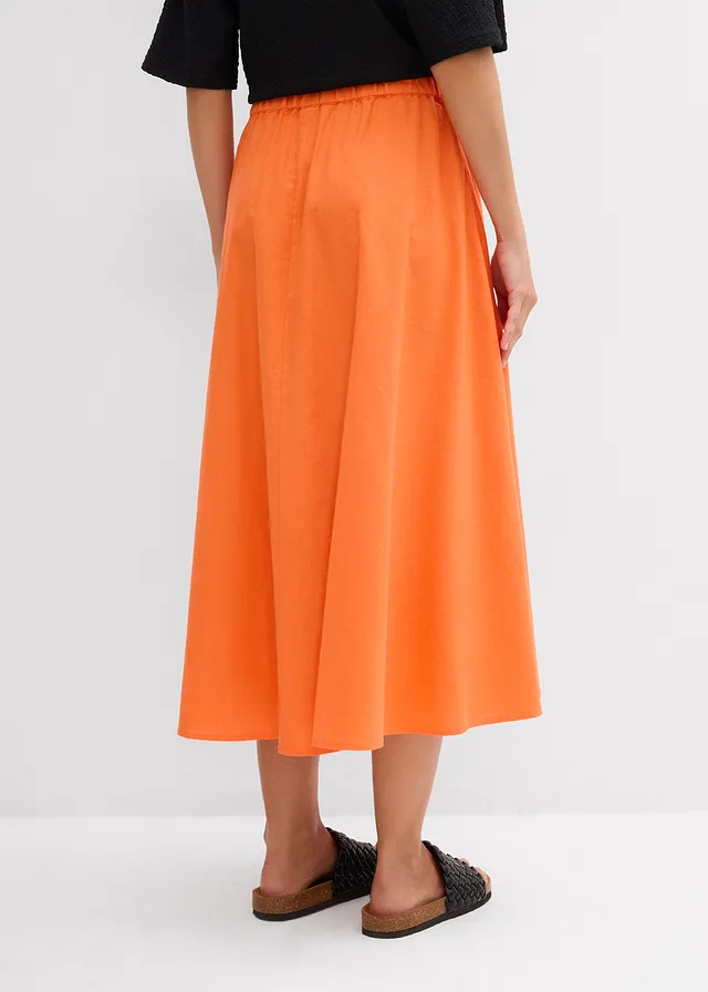 Jupe midi en lin majoritaire, Couleur: mangue