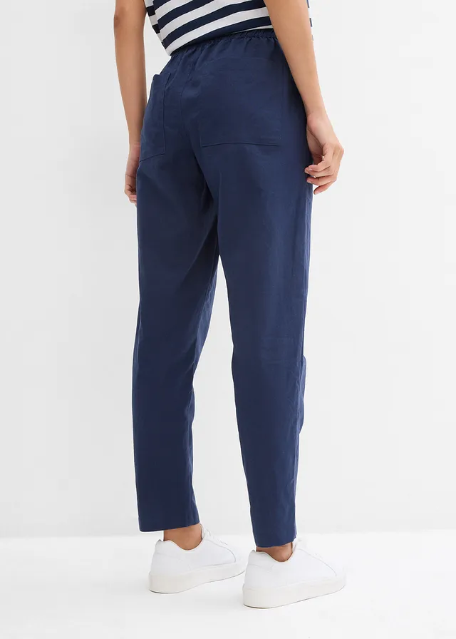 Instapbroek in een luchtige linnenmix • donkerblauw • product-page.page-title-suffix