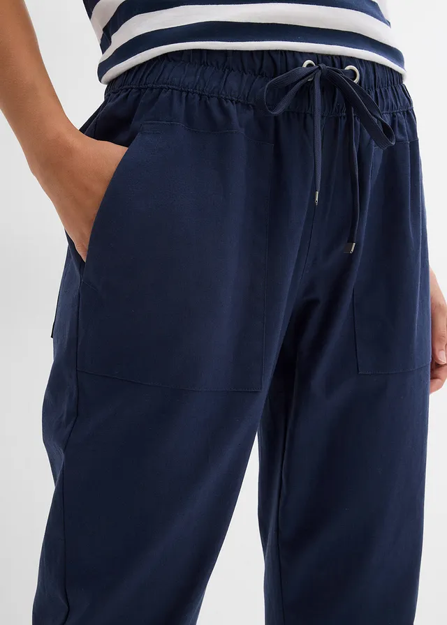 Instapbroek in een luchtige linnenmix • donkerblauw • product-page.page-title-suffix