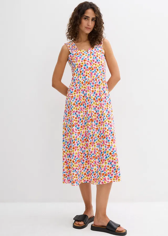 Shirtjurk in een katoen-viscosemix, Kleur: wolwit-briljantblauw-geel-pink-warm oranje-zwart gedessineerd