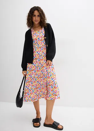 Shirtjurk in een katoen-viscosemix, Kleur: wolwit-briljantblauw-geel-pink-warm oranje-zwart gedessineerd