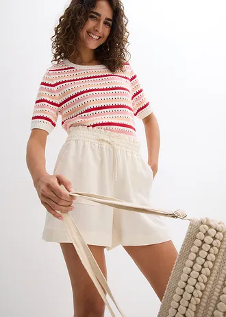 Šortky s pasem Paperbag, ze splývavé směsi s lyocellem • krémově bílá • bonprix obchod