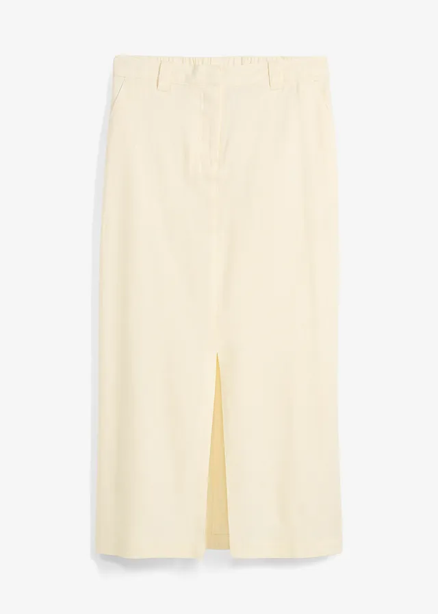 Midi rok van luchtige linnenmix, Kleur: crèmewit