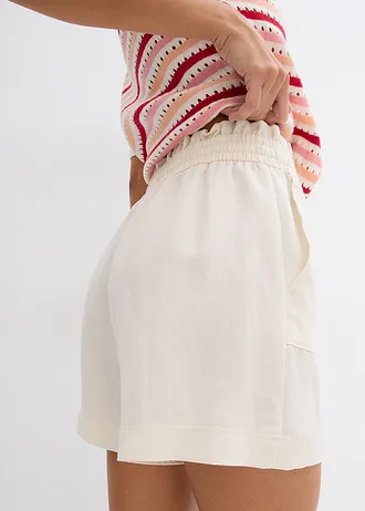 Šortky s pasem Paperbag, ze splývavé směsi s lyocellem • krémově bílá • bonprix obchod