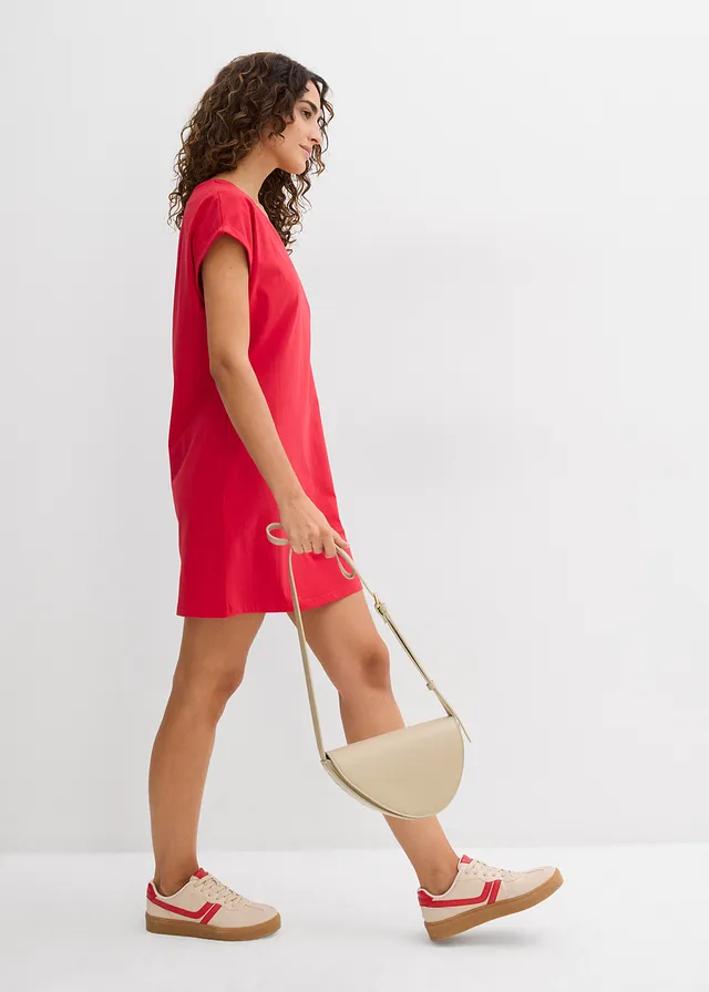 Lot de 2 robes en jersey 100% coton, Couleur: bleu foncé/rouge profond