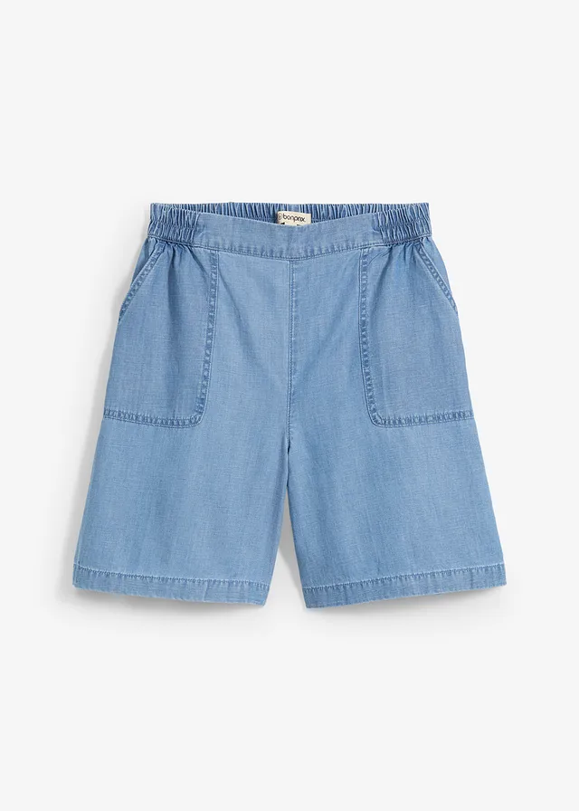 Short à taille élastiquée, avec du lin rafraîchissant, Couleur: bleu clair denim