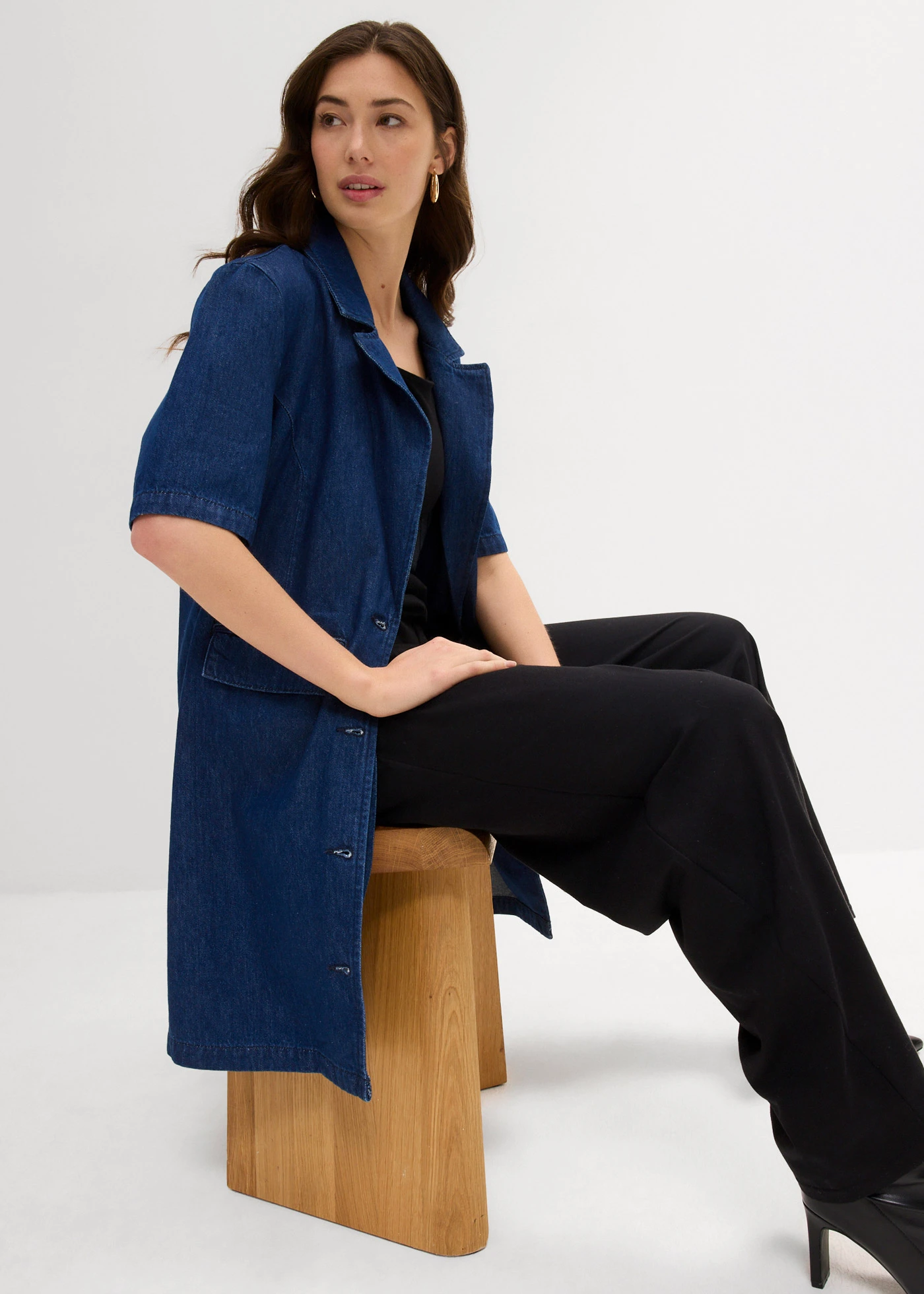 Lange spijkerjas • donkerblauw denim • bonprix online shop