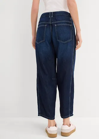 Balónové džíny Mid Waist, Super Soft, zkrácené, barva: tmavě modrý denim used