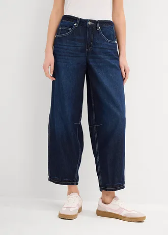 Balónové džíny Mid Waist, Super Soft, zkrácené, barva: tmavě modrý denim used