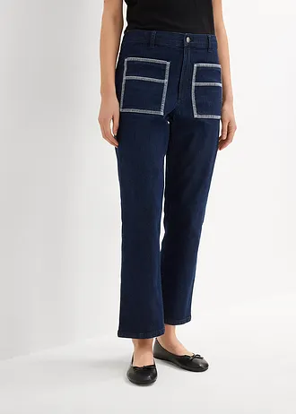 High waist straight jeans cropped • diepblauw denim ongewassen • bonprix online shop