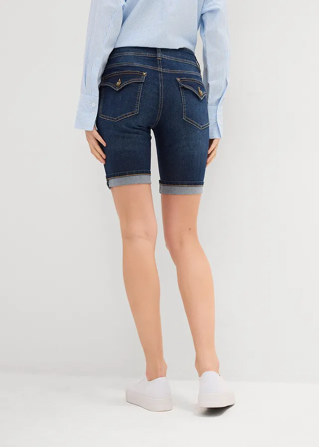 Jeans bermuda, mid waist, Kleur: dark denim
