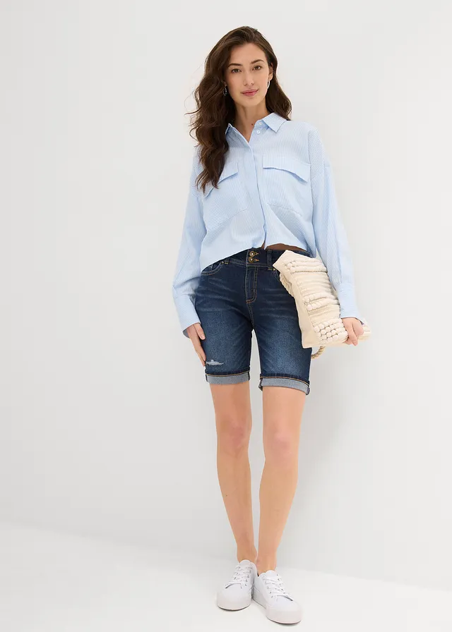 Jeans bermuda, mid waist, Kleur: dark denim