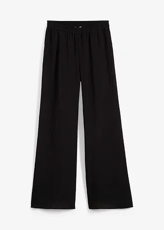 Broek van gestructureerde crinkle-viscosemix • zwart • bonprix online shop