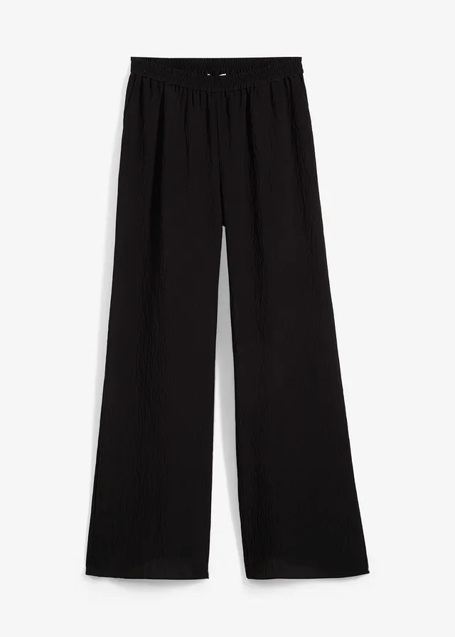 Broek van gestructureerde viscosemix, Kleur: zwart